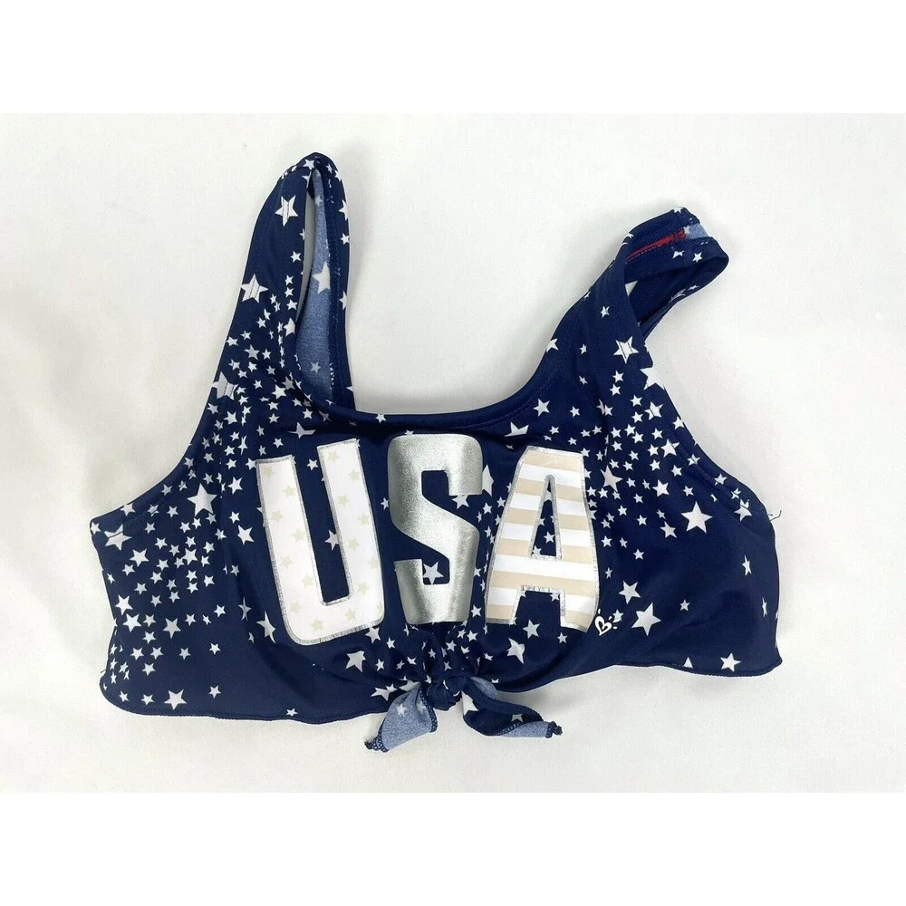 Justice Girl Size 10 Blue USA Bikini Swim Top Stars‎ Padded